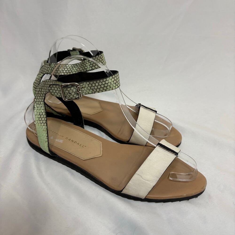Loeffler Randall Gilda Flat Sandals White Band Mint Snake Ankle Strap Size 8.5 - Picture 2 of 10